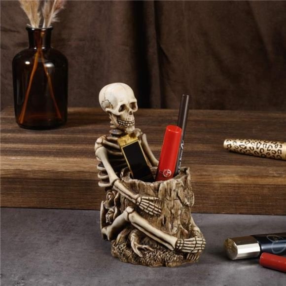 Skull PenHolder Skeleton Key Holder Makeup BrushHolder Home Office Desk Supplies - Picture 4 of 6